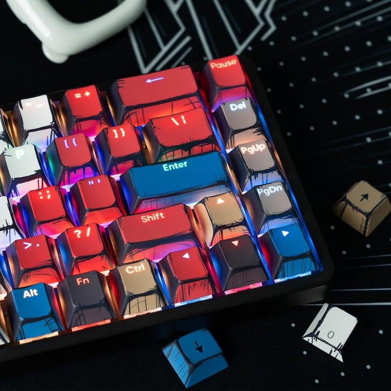Rainy75 Retro Anime PBT Keycaps-Cherry Keycaps, Custom Keyboard Key caps 60 65 75 100 Percent, 5 Side Dye Sublimation 141 Keys Set for Cherry Gateron MX Switches Keyboards, White (Shine Through Manga) - Image 2